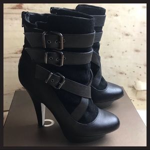 Bebe black suede & leather belted booties size 10